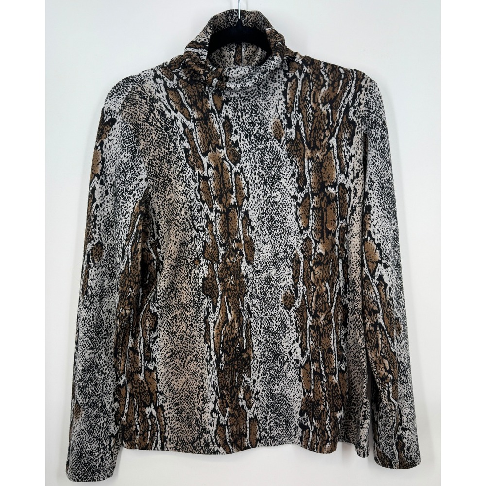 Y2K Edgy Art Snake‎ Animal Print Cowl Neck Top Long Sleeve Stretch Blouse Size L